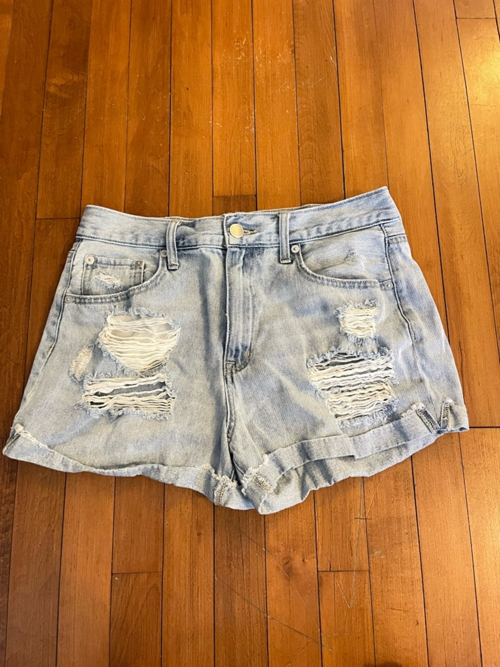 Aeropostale Mom Shorts Light Blue Distressed Denim Shorts